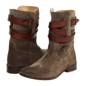 SALE: Frye Shirley Strappy Olive Suede Boots - 7.5